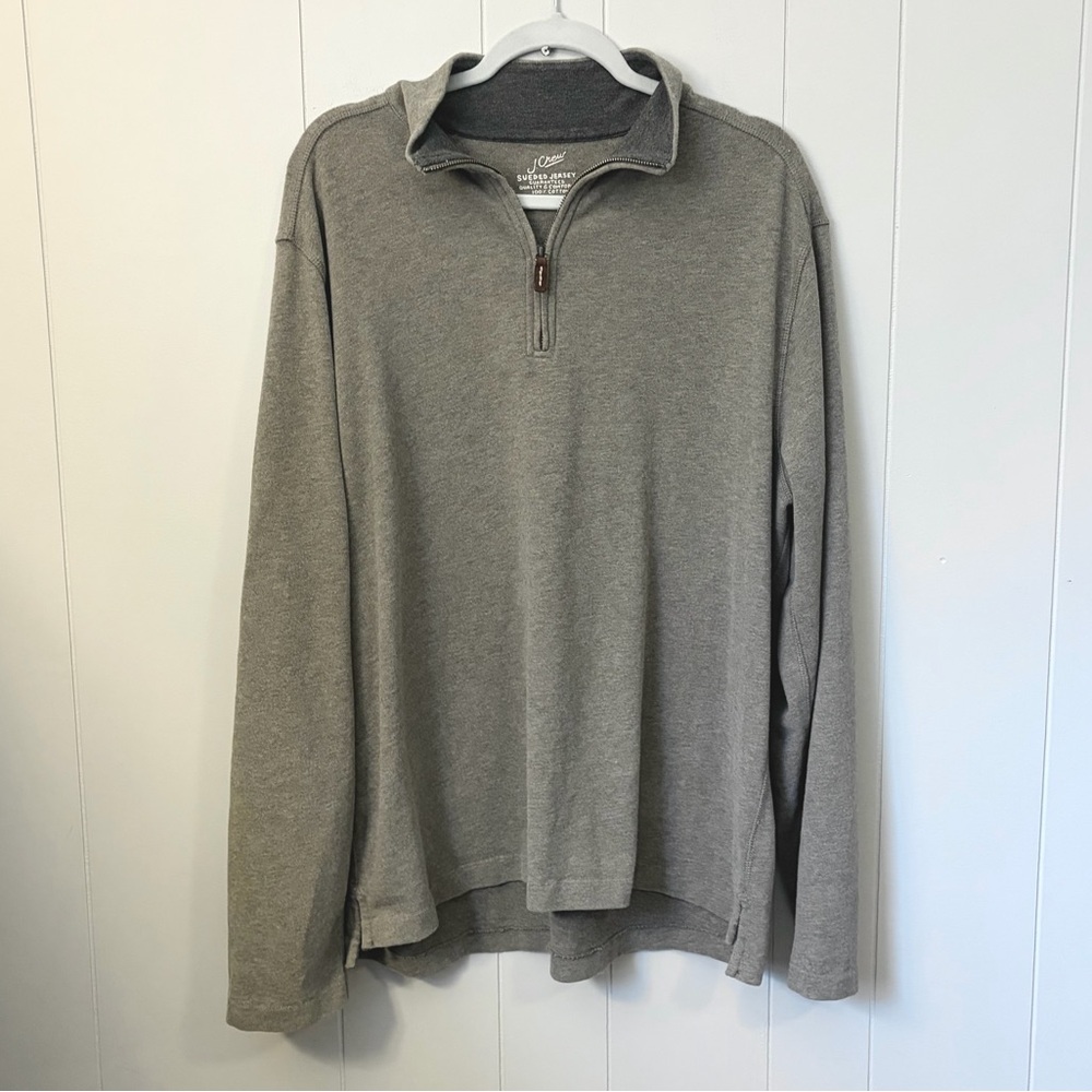 JCrew 1/4 Zip Pullover Sueded Jersey Cotton Tan Brown Sweatshirt Men’s XL